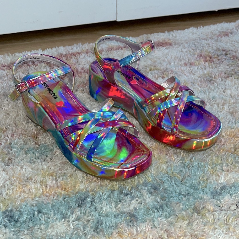 Steve Madden girls size 4, Iridescent and Holographic Strappy Sandals